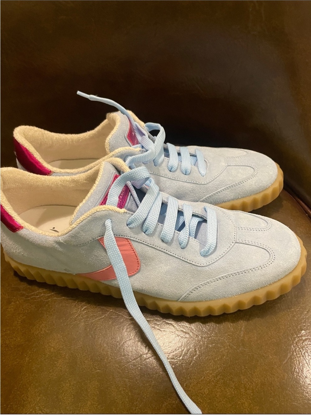 Voile Blanche Pale Blue Suede  Sneakers with Pink Heel size 41